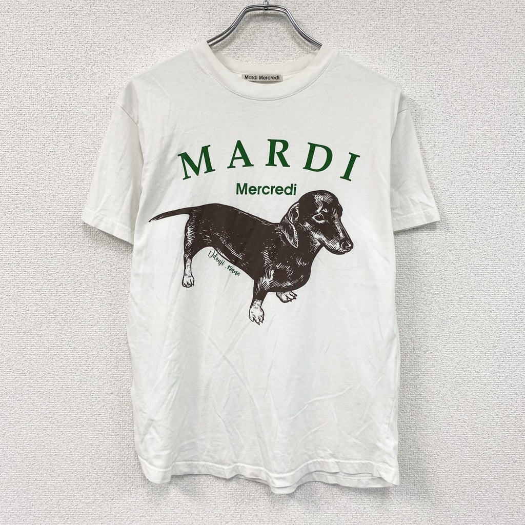 Mardi Mercredi　マルディメクルディ　半袖プリントTシャツ　犬　白　ホワイト