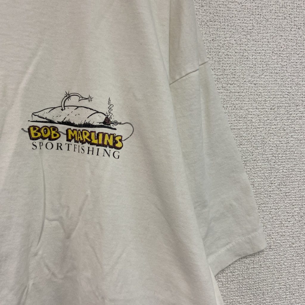 BOB MARLINS　半袖プリントTシャツ　パロディ　シングルステッチ　白　ホワイト　XLサイズ カットソー メンズ 古着