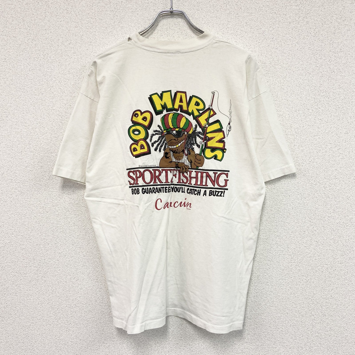 BOB MARLINS　半袖プリントTシャツ　パロディ　シングルステッチ　白　ホワイト　XLサイズ カットソー メンズ 古着