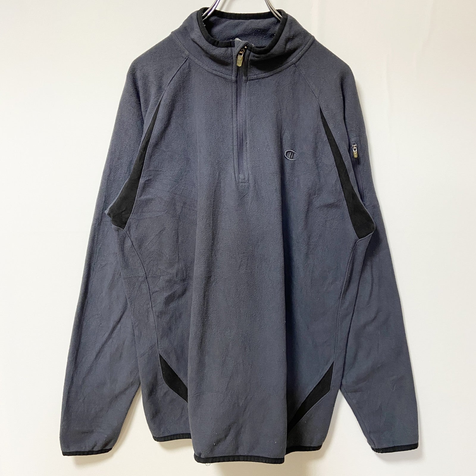 Champion　チャンピオン　ハーフジップフリースジャケット/ボアジャケット　ラグランスリーブ　現行　紺　ネイビー　Lサイズ　古着