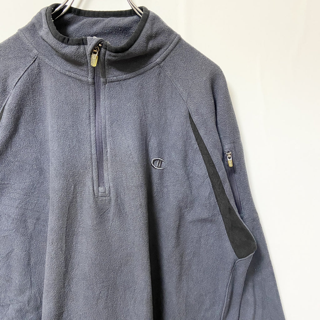 Champion　チャンピオン　ハーフジップフリースジャケット/ボアジャケット　ラグランスリーブ　現行　紺　ネイビー　Lサイズ　古着
