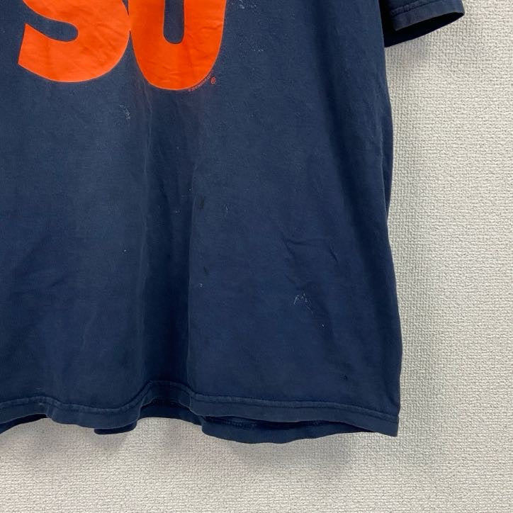 GILDAN　ギルダン　半袖プリントTシャツ　3連プリント　両面プリント　ビッグプリント　クルーネック　紺　ネイビー　XLサイズ　古着