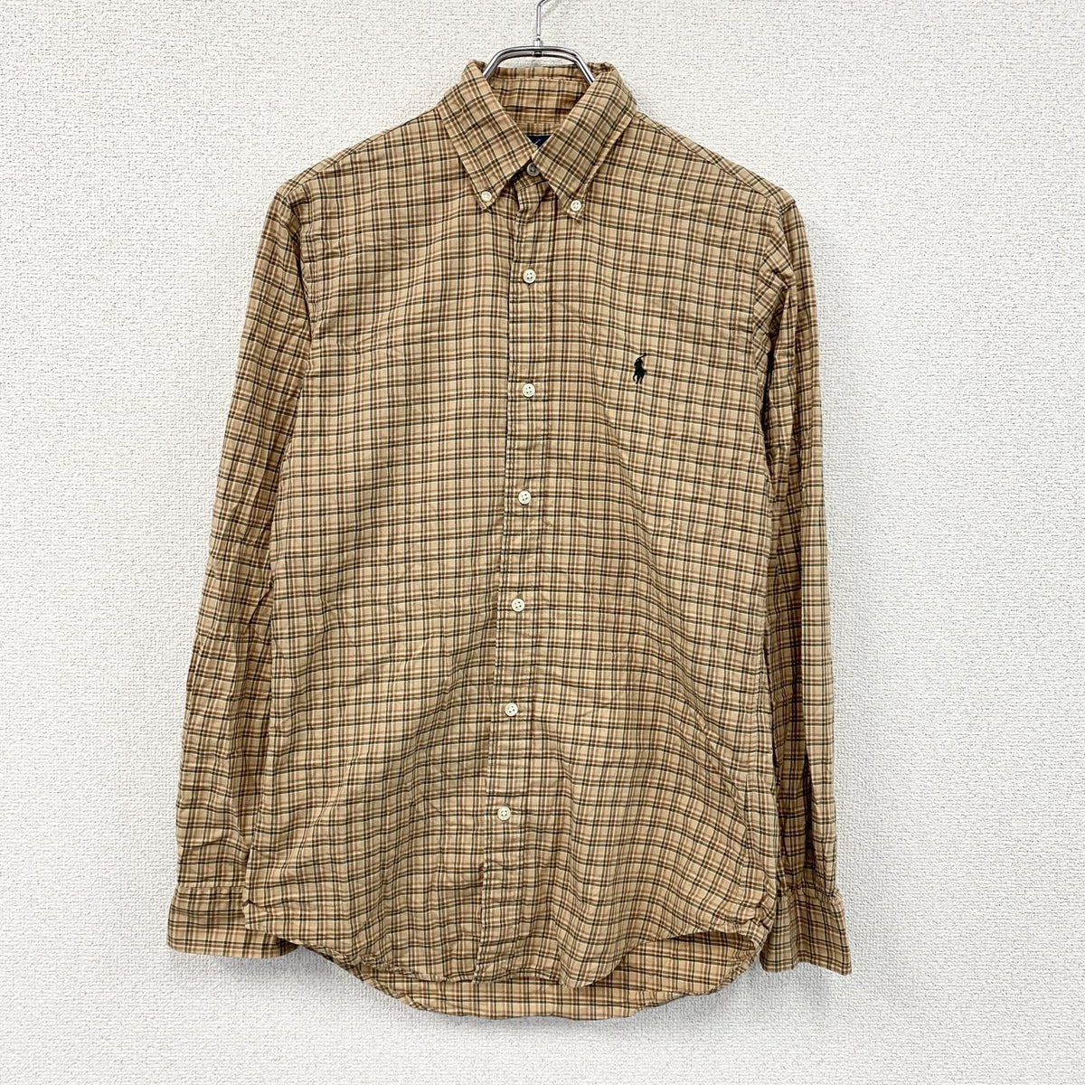 Ralph Lauren　ラルフローレン　長袖ボタンダウンシャツ　チェック柄　茶色　ブラウン　XSサイズ　古着
