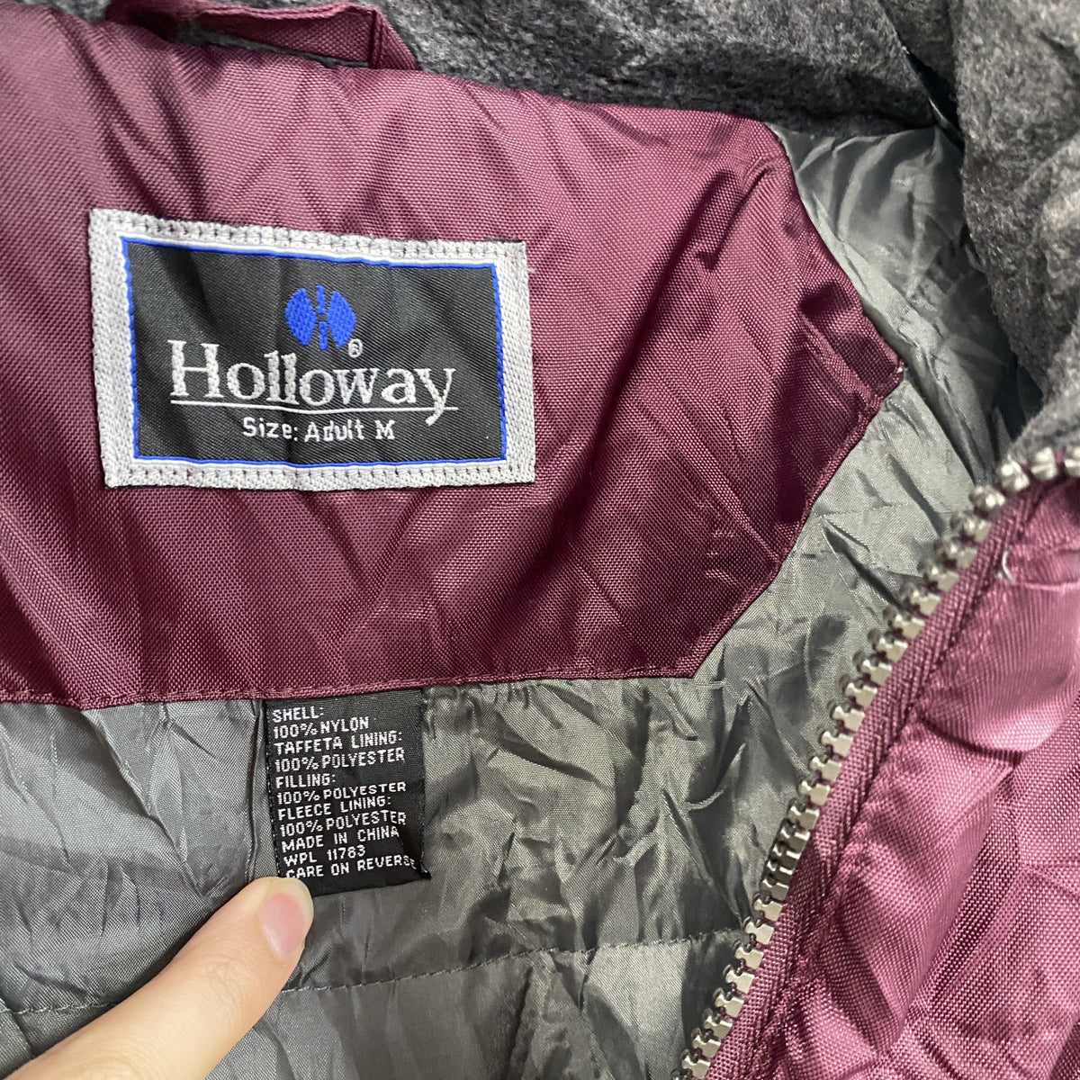 90s　Holloway　ホロウェイ　フルジップナイロンジャケット　刺繍ロゴ　ヴィンテージ　ボルドー　Lサイズ　古着