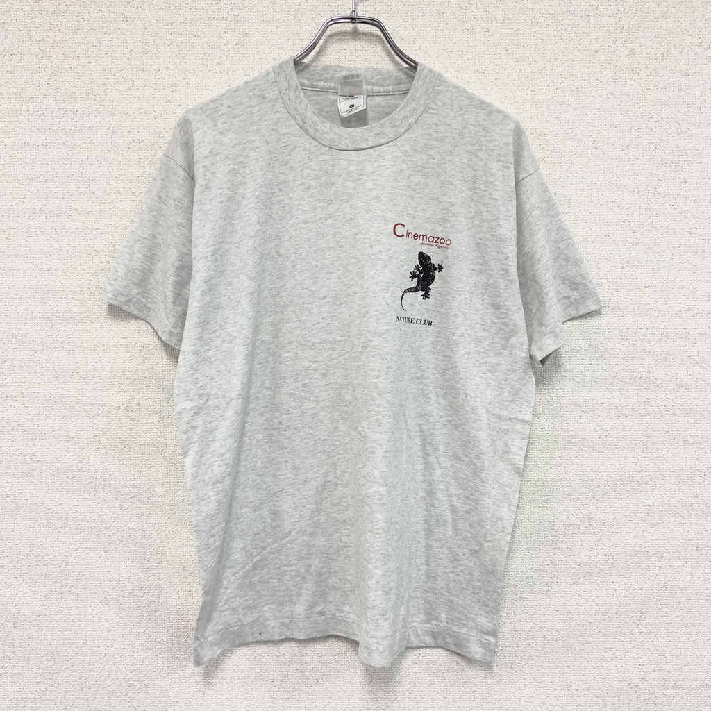 FRUIT OF THE LOOM　フルーツオブザルーム　半袖プリントTシャツ　シングルステッチ　アニマル　グレー　Lサイズ カットソー メンズ コットン 古着