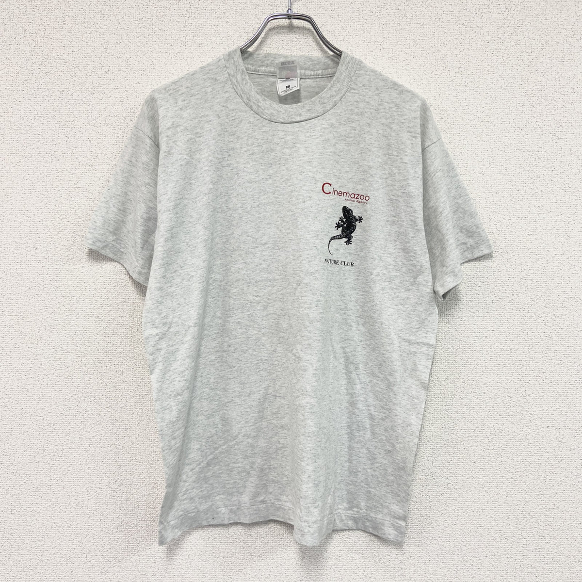FRUIT OF THE LOOM　フルーツオブザルーム　半袖プリントTシャツ　シングルステッチ　アニマル　グレー　Lサイズ カットソー メンズ コットン 古着