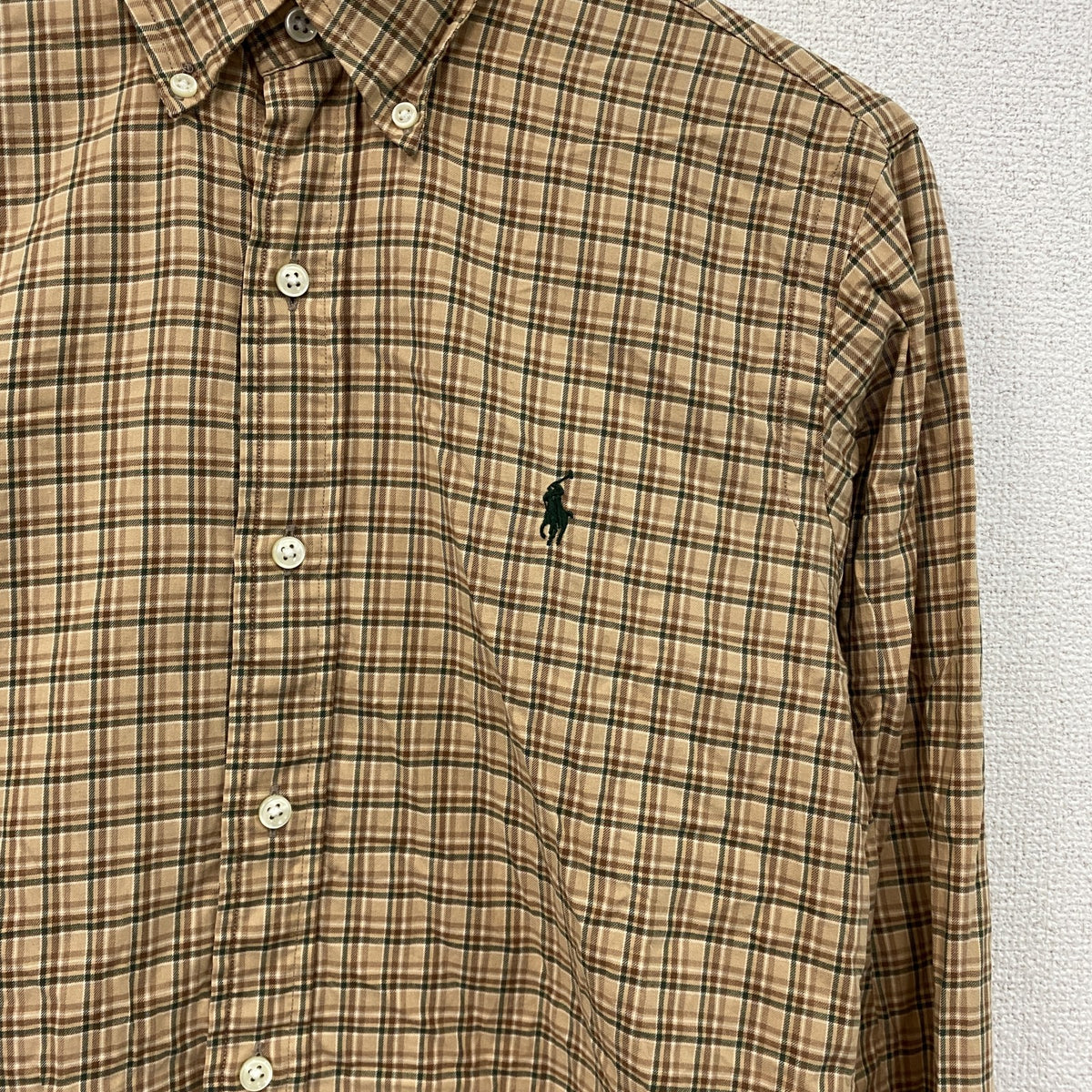 Ralph Lauren　ラルフローレン　長袖ボタンダウンシャツ　チェック柄　茶色　ブラウン　XSサイズ　古着
