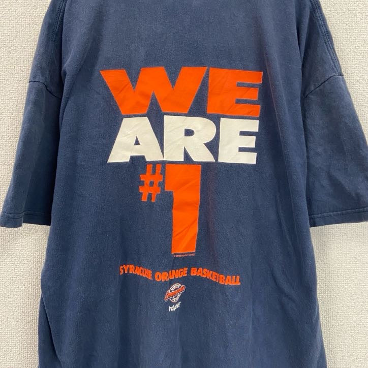 GILDAN　ギルダン　半袖プリントTシャツ　3連プリント　両面プリント　ビッグプリント　クルーネック　紺　ネイビー　XLサイズ　古着
