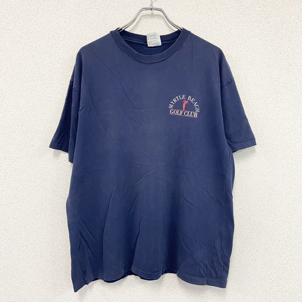 Hanes　ヘインズ　半袖プリントTシャツ　シングルステッチ　紺　ネイビー　XLサイズ　古着
