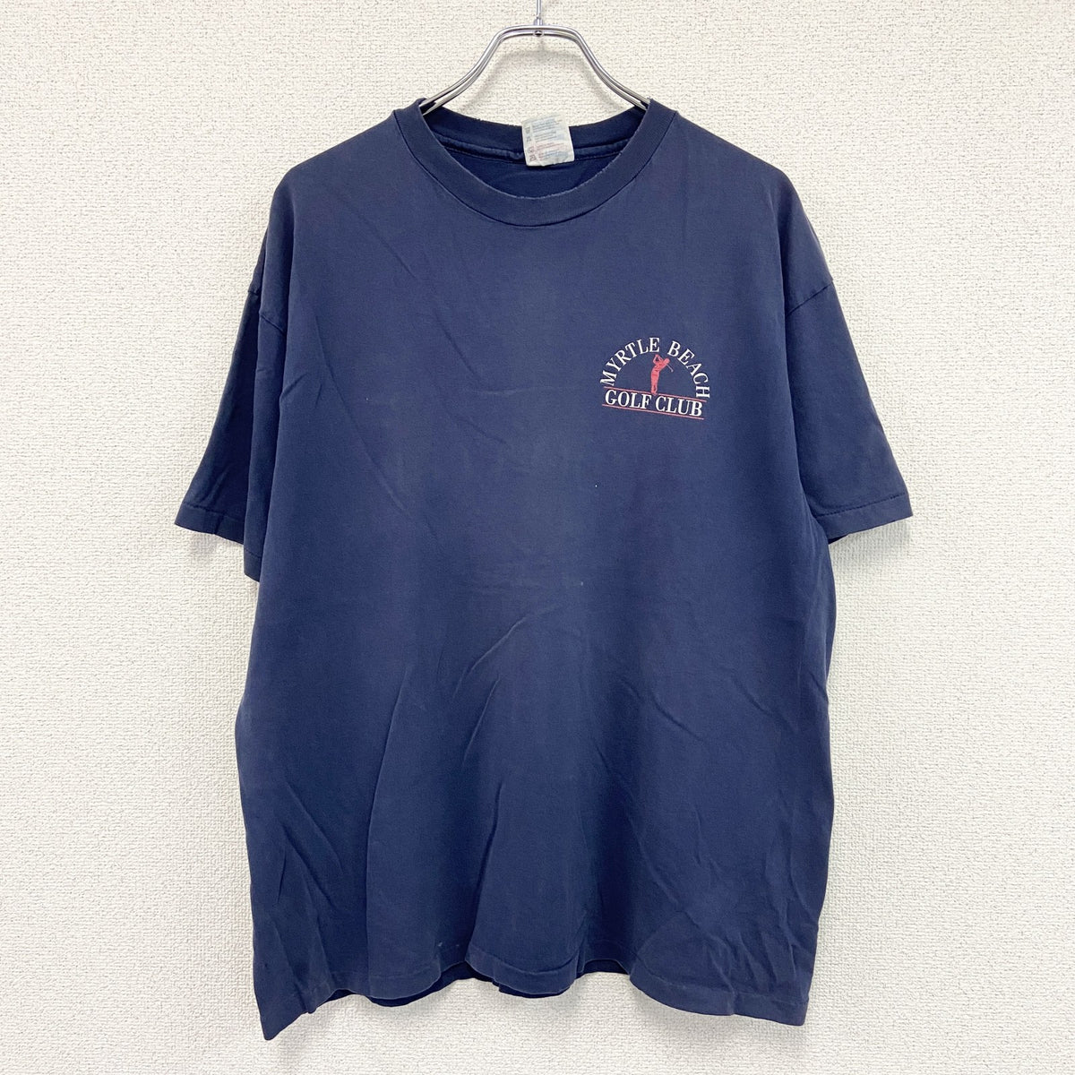Hanes　ヘインズ　半袖プリントTシャツ　シングルステッチ　紺　ネイビー　XLサイズ　古着