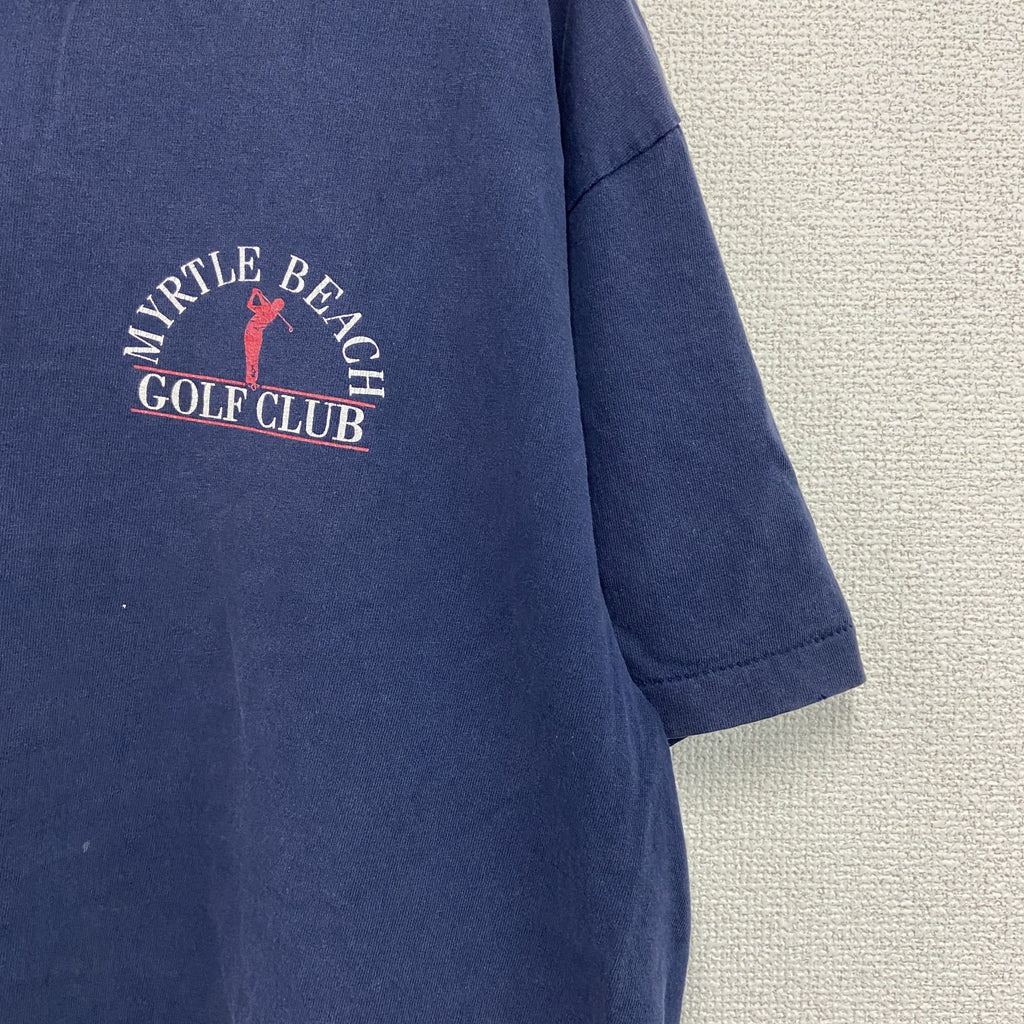 Hanes　ヘインズ　半袖プリントTシャツ　シングルステッチ　紺　ネイビー　XLサイズ　古着