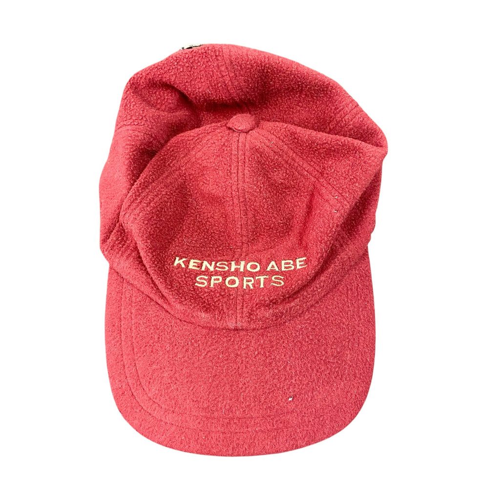 KENSHO ABE SPORTS　 ケンショウアベ　フリースキャップ　ベースボールキャップ　刺繍ロゴ　赤　レッド　FREEサイズ　古着